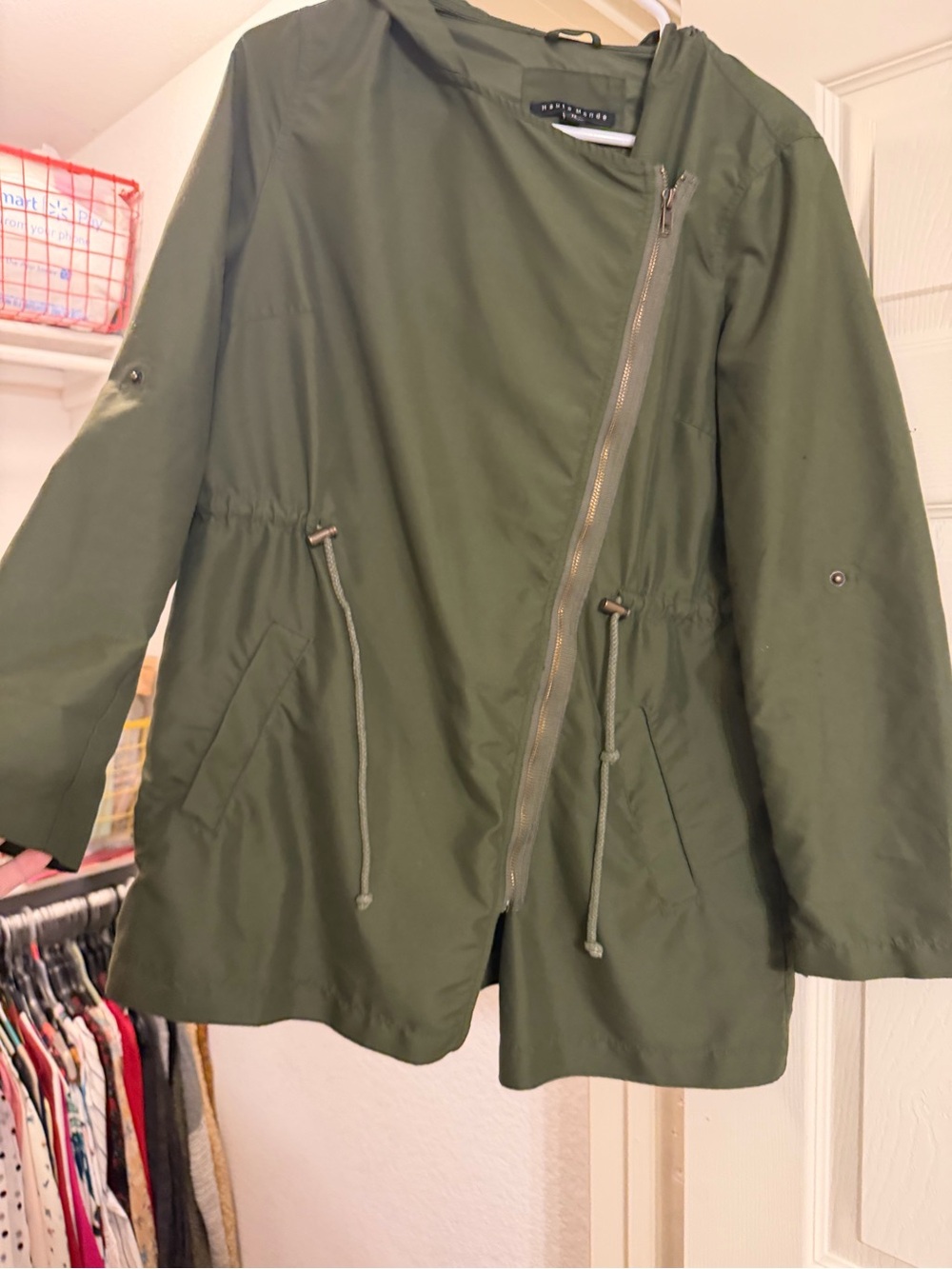Haute Monde Olive Green Utility Jacket with Asymmetrical Zip